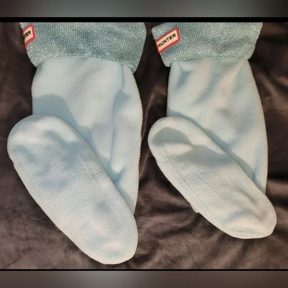 Hunter Original Tall Blue Green Waterproof 7 Boot W/ Matching Metallic Socks - Picture 15 of 16